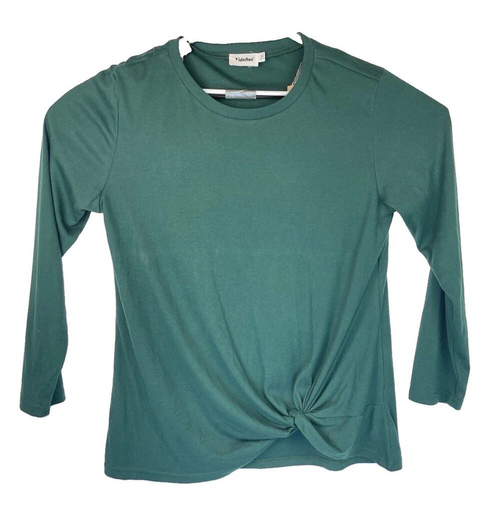 Yidarton Women Green Long Sleeve Twist Knot Casual T-Shirt Top Size 2XL